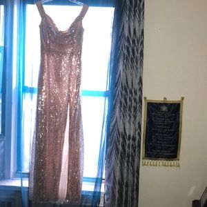 Champagne off shoulder sequin wedding/ prom gown
